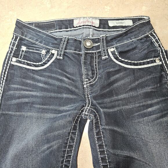 Girls Tween Daytrip Jeans SZ 14 Bling Heavy Stitching‎ Skinny Fit - Picture 5 of 8
